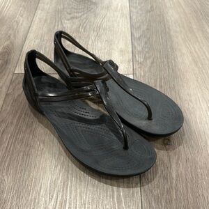 Women’s Crocs Isabella T-Strap Black Sandals